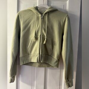 Brandy Melville John Galt Green Cropped Zip-Up Hoodie.